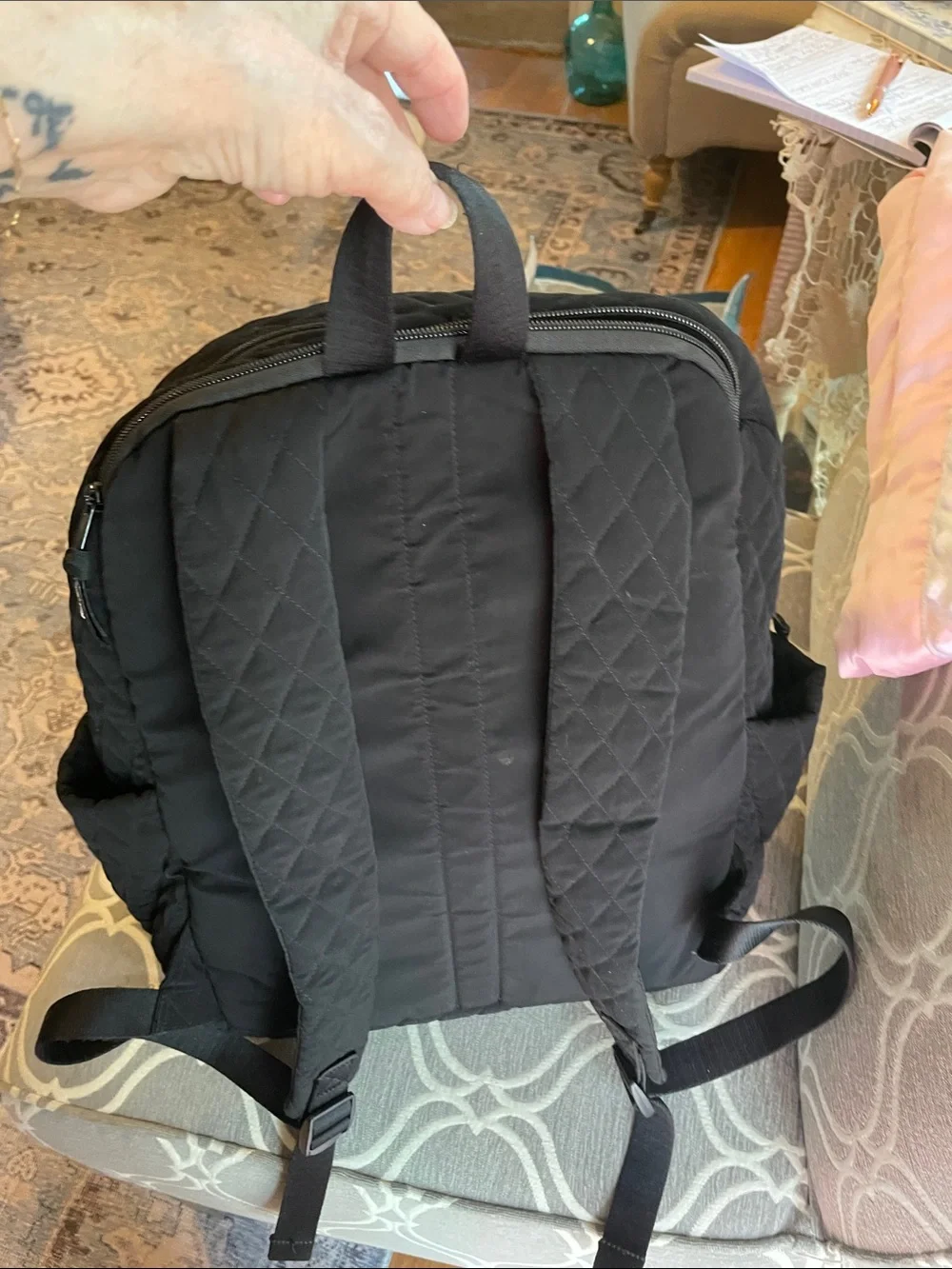 Black Quilted Unisex Backpack - Vera Bradley XL Bancroft